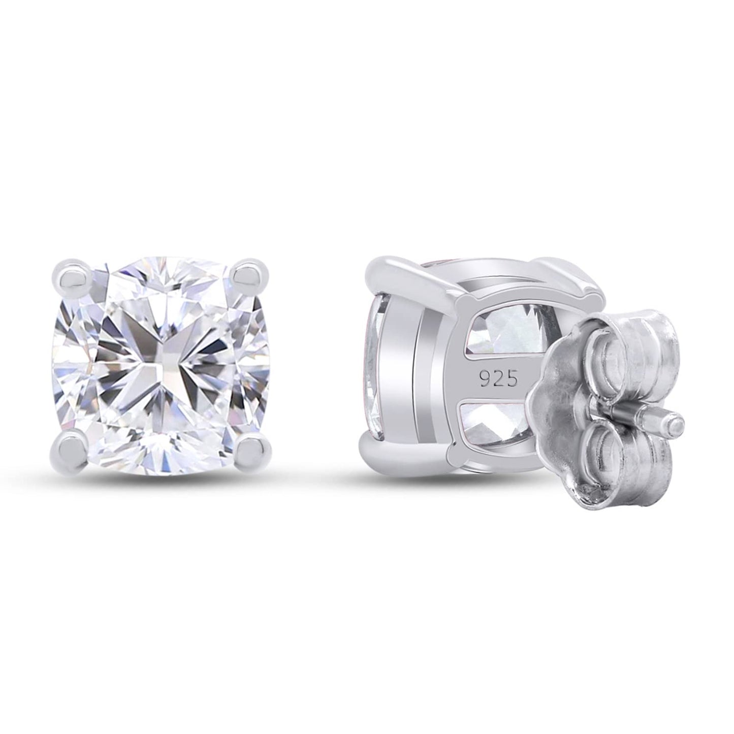 1 Carat Cushion Cut Lab Created Moissanite Diamond Push Back Solitaire Stud Earrings In 925 Sterling Silver (1 Cttw)