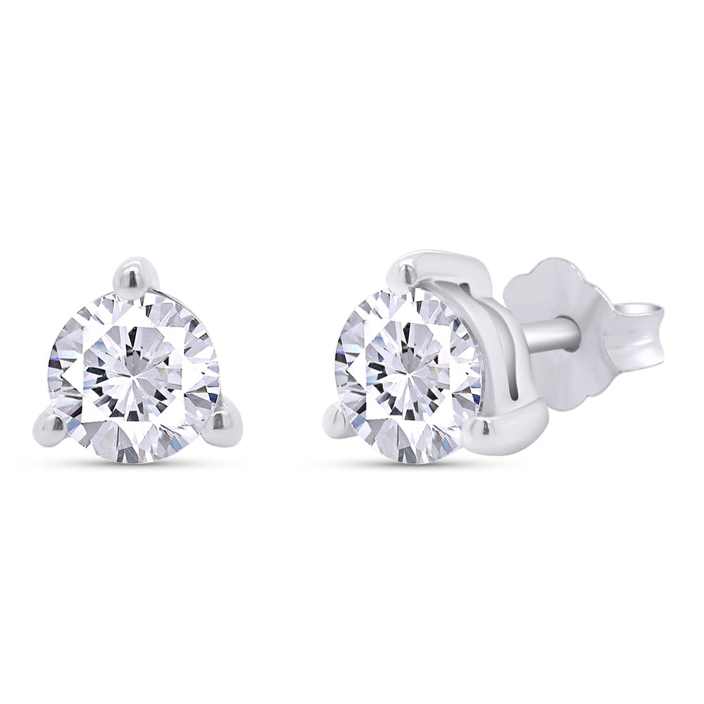 Round Cut Lab Created Moissanite Diamond Push Back Martini Style Stud Earrings In 14K Gold Post & 925 Sterling Silver (4 To 5 Cttw)