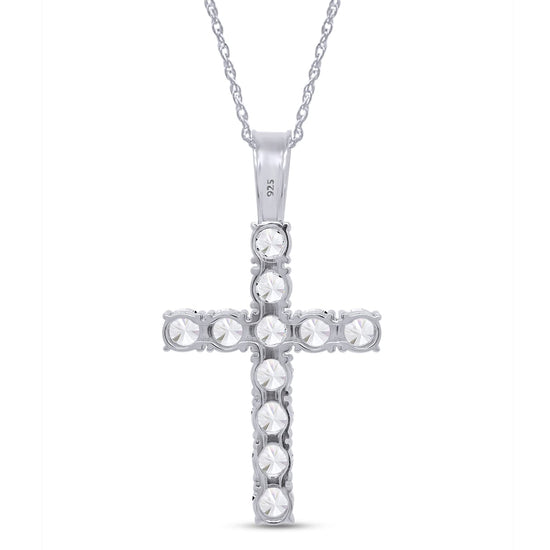 Round Cut Lab Created Moissanite Diamond Cross Tennis Pendant Necklace For Men & Women In 925 Sterling Silver