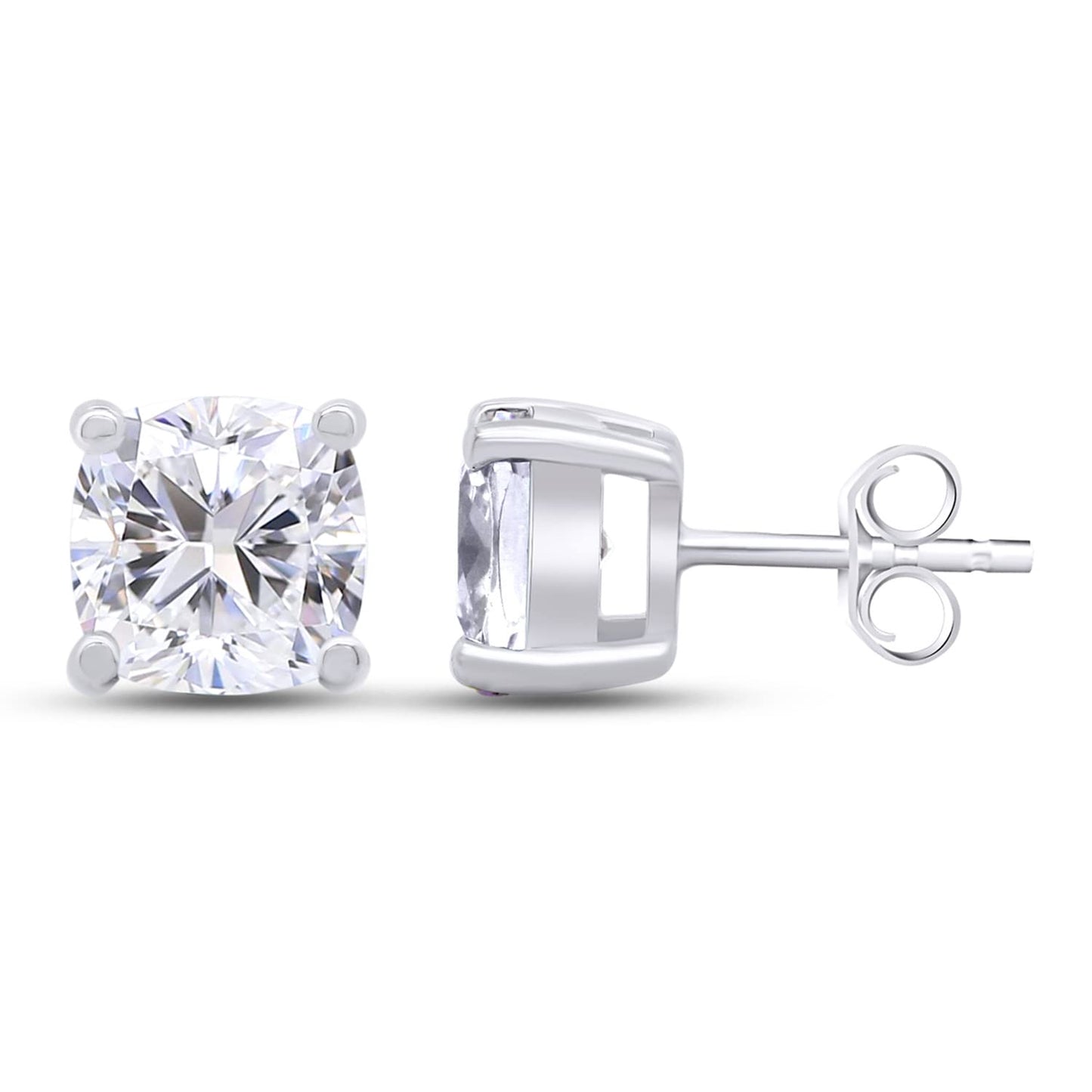 1 Carat Cushion Cut Lab Created Moissanite Diamond Push Back Solitaire Stud Earrings In 925 Sterling Silver (1 Cttw)