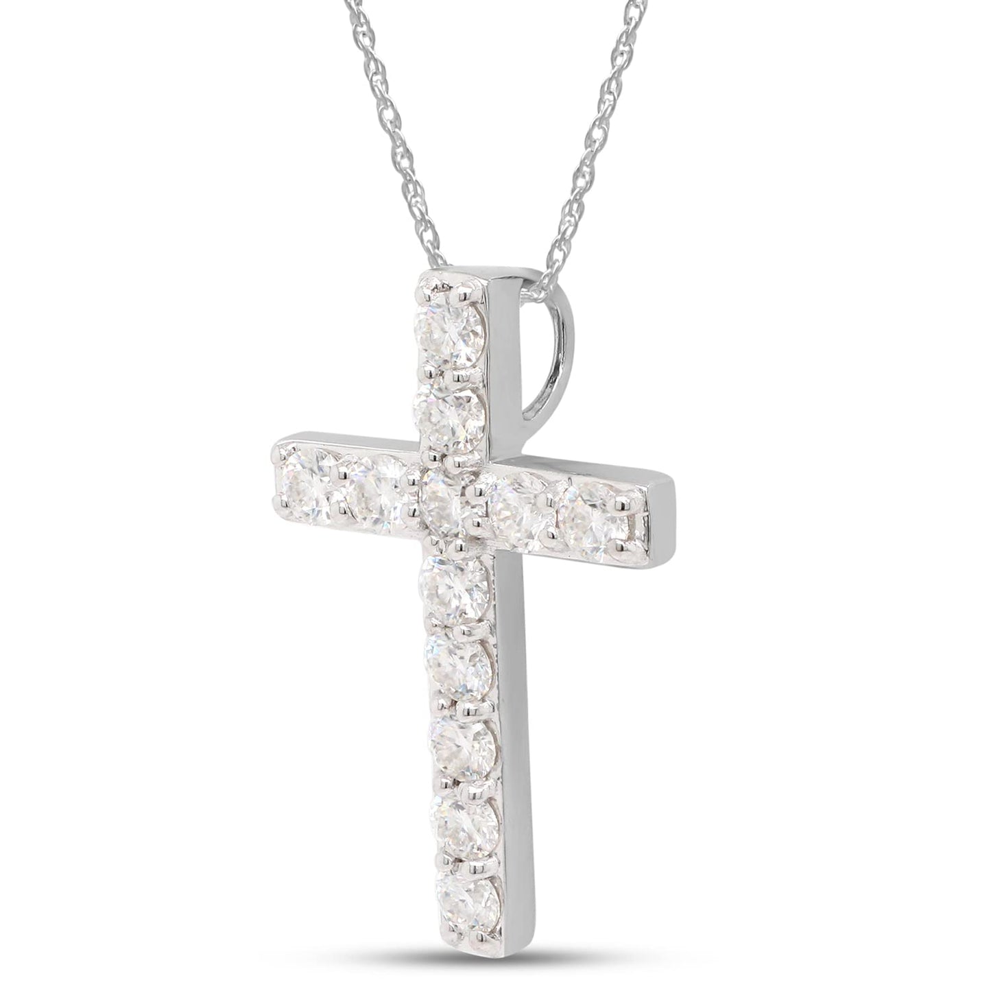 1 1/10 Carat Lab Created Moissanite Diamond Cross Pendant Necklace For Women & Men In 14K Solid Gold (1.10 Cttw)
