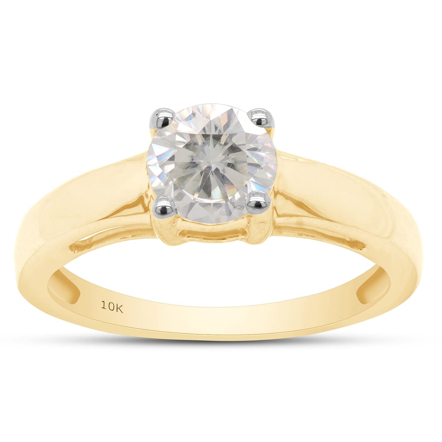 1 Carat 6.5MM Round Cut Lab Created Moissanite Diamond Solitaire Engagement Rings for Women in 10K or 14K Solid Gold