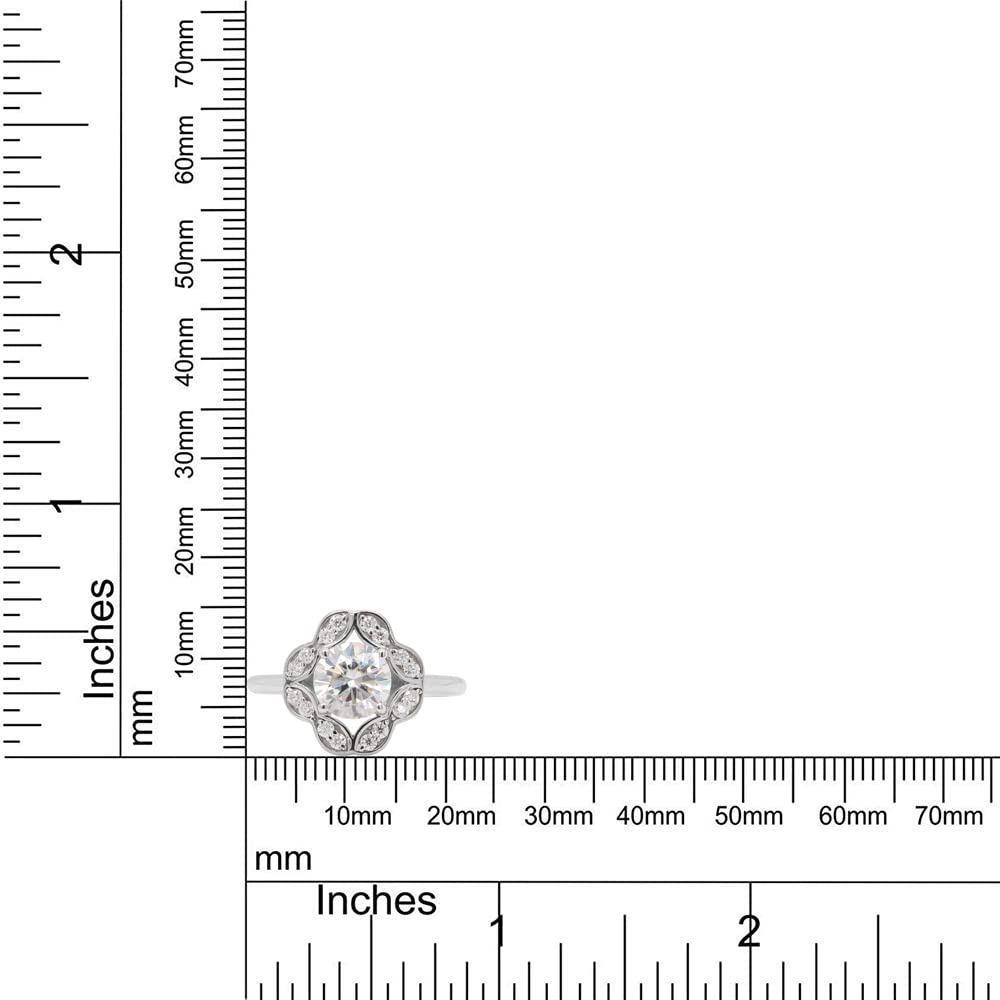 1 1/10 ct. t.w Center 6.5MM Round Cut Lab Created Moissanite Diamond Solitaire Halo Engagement Ring for Women in 10K or 14K Solid Gold (1.10 Cttw)