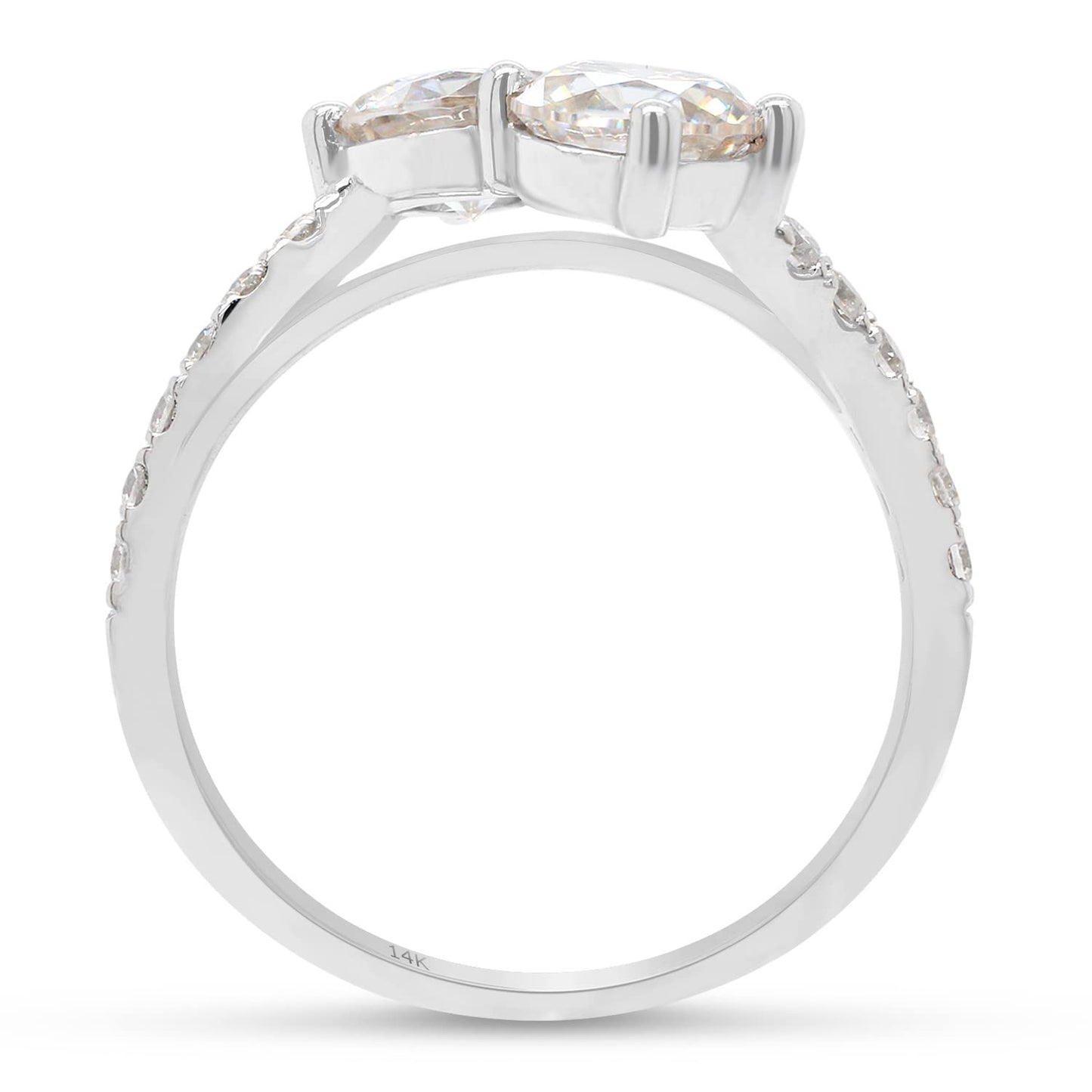 1 3/4 Carat Round Cut Lab Created Moissanite Diamond Two-Stone Crossover Engagement Ring for Women in 10K or 14K Solid Gold (1.75 Cttw)