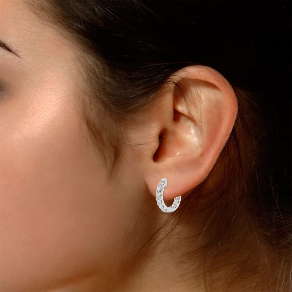 1 3/5 Carat Lab Created Moissanite Diamond Inside Outside Hoop Earrings For Women In 925 Sterling Silver (1.60 Cttw)