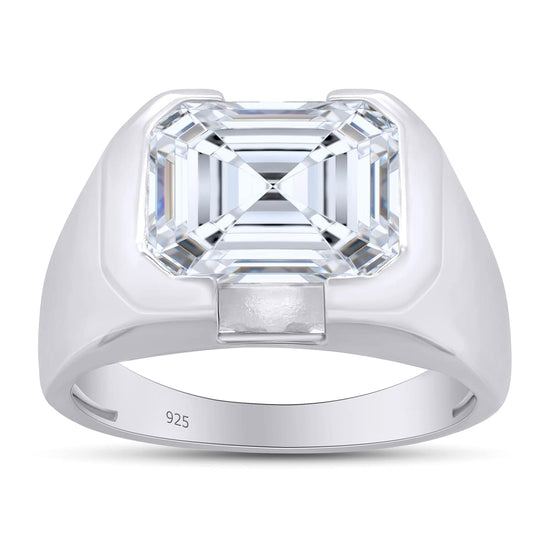 Load image into Gallery viewer, 3.50 Cttw Emerald Cut Lab Created Moissanite Diamond Solitaire Signet Engagement Ring In 925 Sterling Silver For Men
