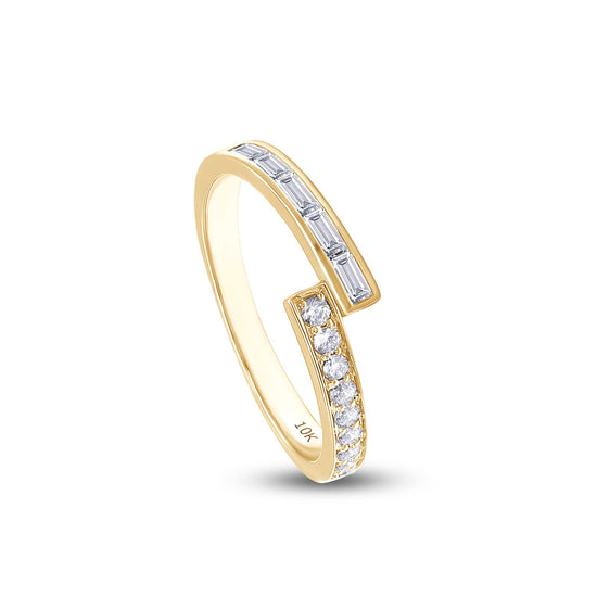 Baguette And Round Cut IGI Certified Lab Grown Diamond Bypass Engagement Wedding Band Ring For Women In 10K Or 14K Solid Gold