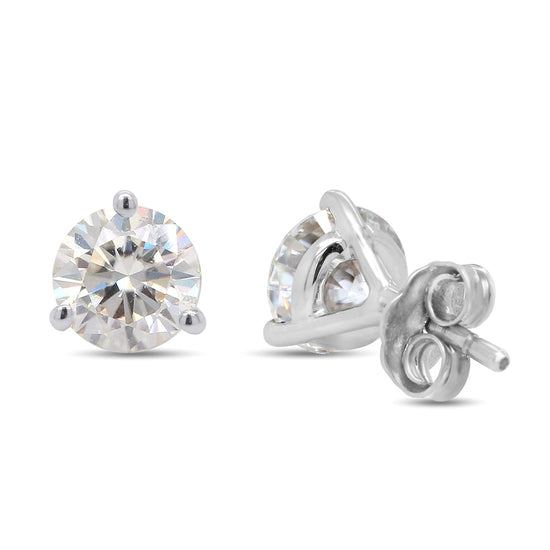 6.5MM Round Cut Lab Created Moissanite Diamond Solitaire Stud Earrings In 10K Or 14K Solid Gold (1.80 Cttw)