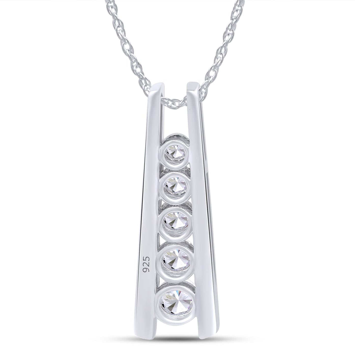 Round Cut Lab Created Moissanite Diamond Five Stone Journey Bar Pendant Necklace In 925 Sterling Silver