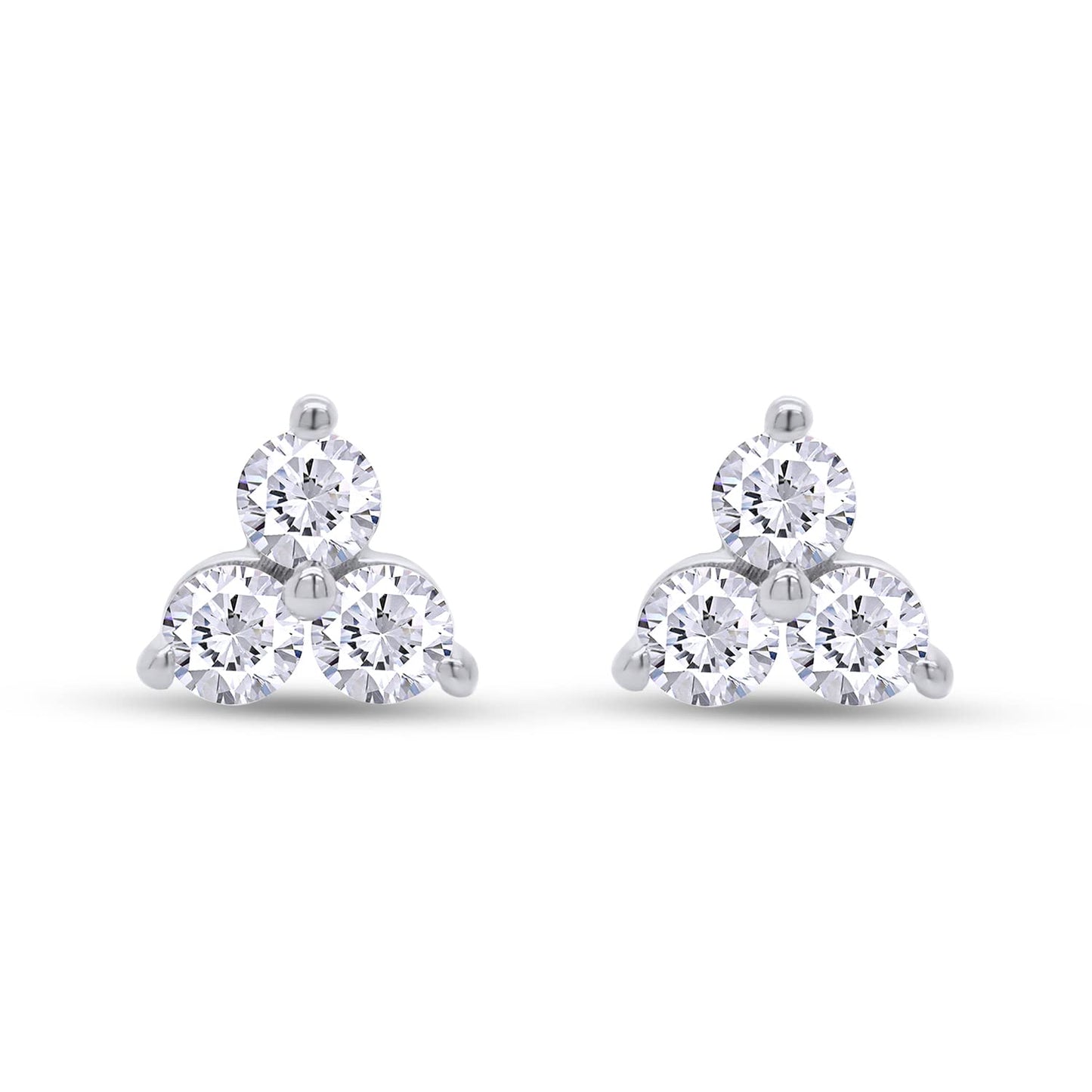 Round Cut Lab Created Moissanite Diamond Three Stone Stud Earring For Women In 925 Sterling Silver