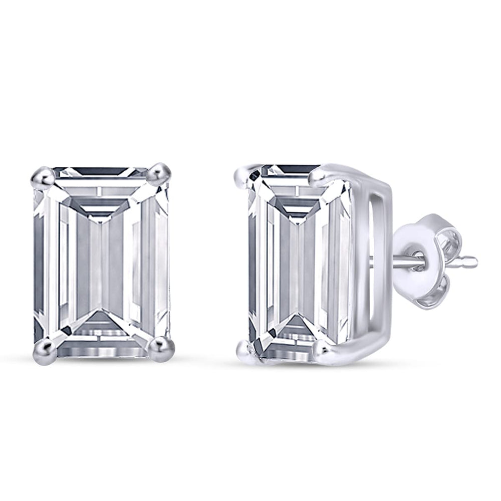 4x6MM Emerald Cut Lab Created Moissanite Diamond Solitaire Stud Earring For Women  In 925 Sterling Silver (1.20 Cttw)