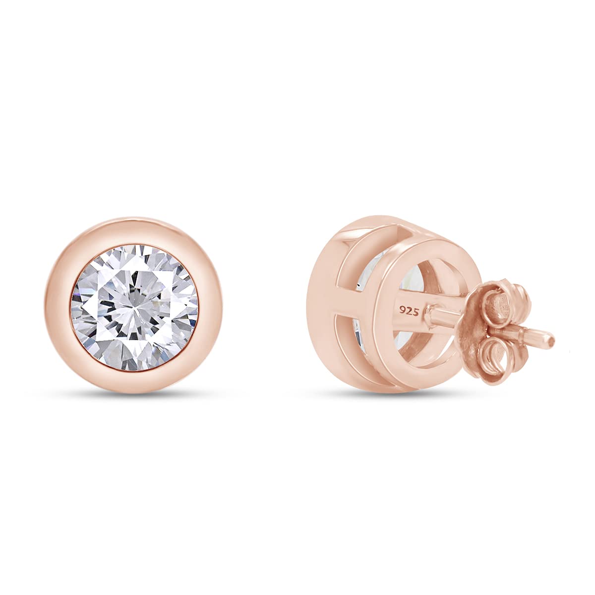 1 8/9 Carat 6.5MM Lab Created Moissanite Diamond Push Back Stud Earrings In 925 Sterling Silver (VVS1 Clarity, 1.90 Cttw)