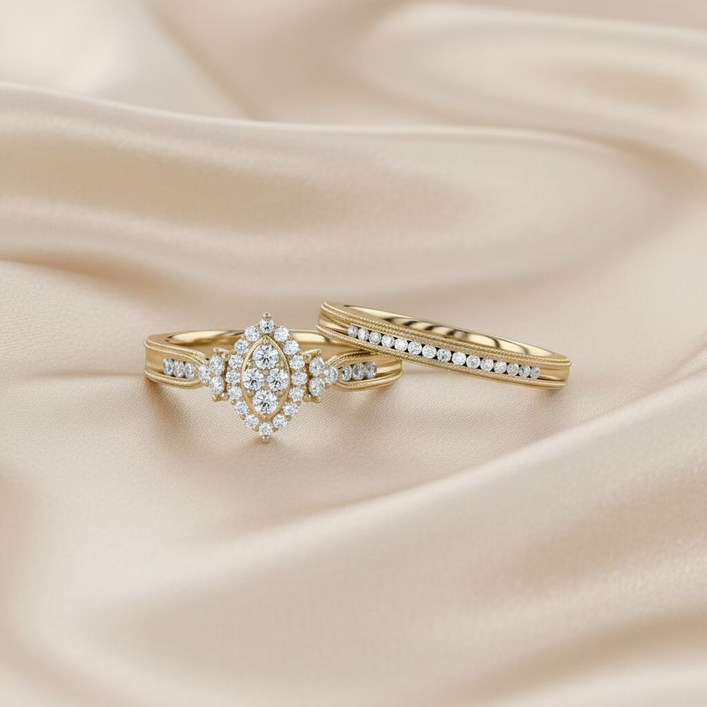 Marquise Cut Bridal Set Lab Grown Diamond Ring