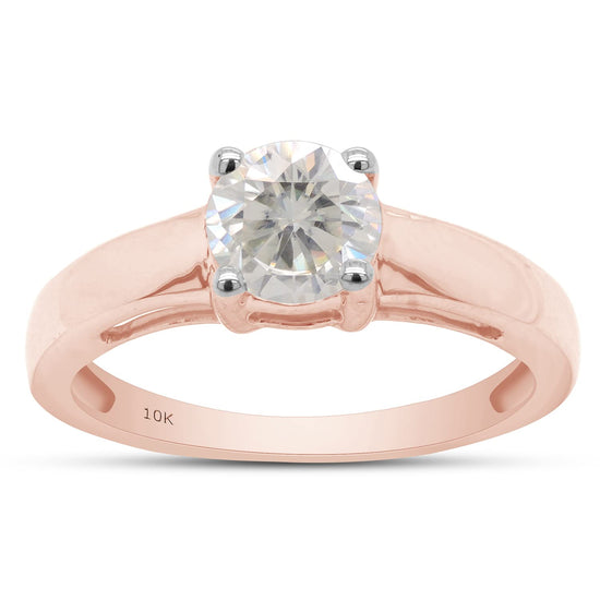 1 Carat 6.5MM Round Cut Lab Created Moissanite Diamond Solitaire Engagement Rings for Women in 10K or 14K Solid Gold