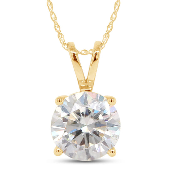 3 Carat Lab Created Moissanite Solitaire Pendant Necklaces for Women In 14K Solid Gold (3.00 Cttw)