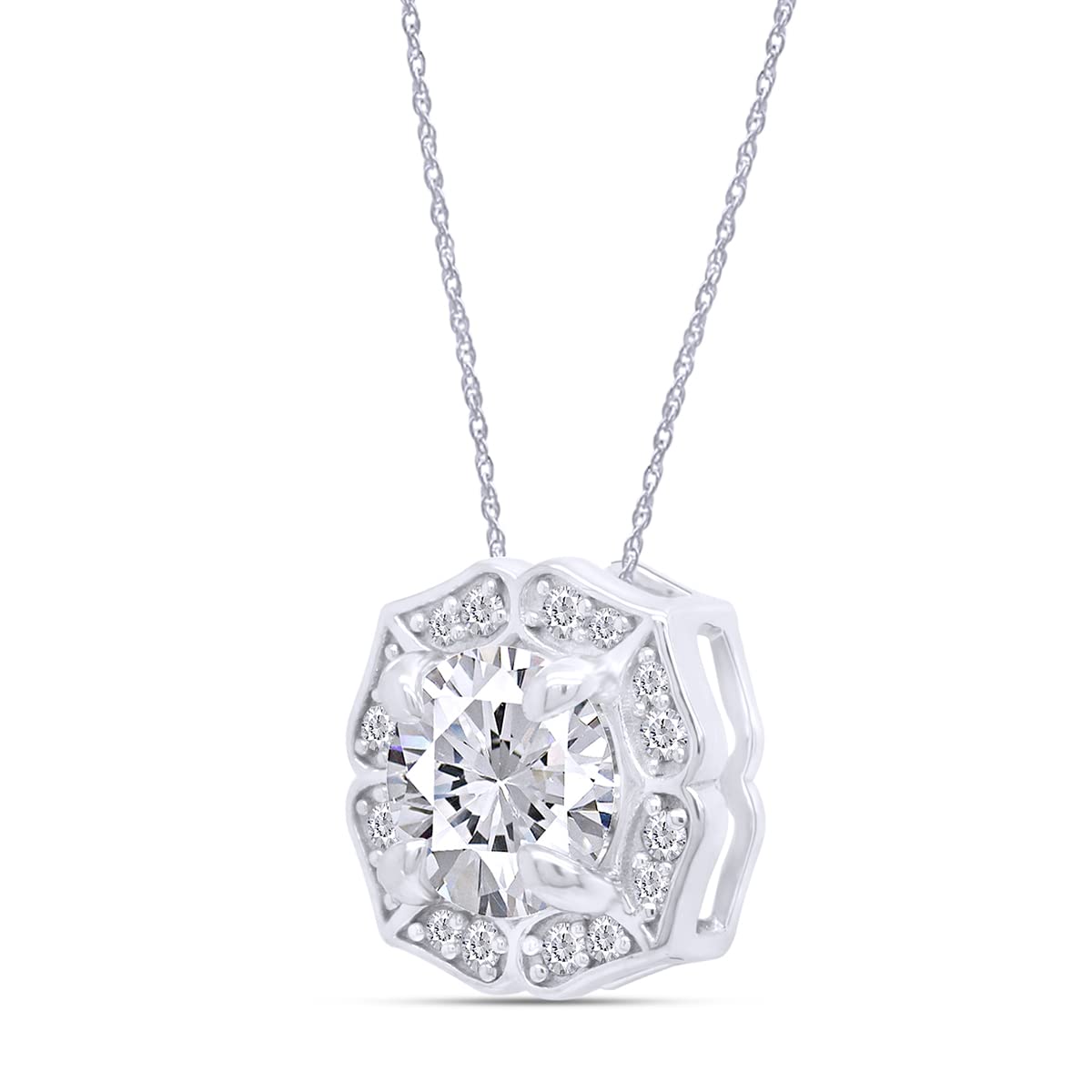 Load image into Gallery viewer, 1 1/3 Carat Lab Created Moissanite Diamond Floral Halo Drop Pendant Necklace In 925 Sterling Silver (1.33 Cttw)
