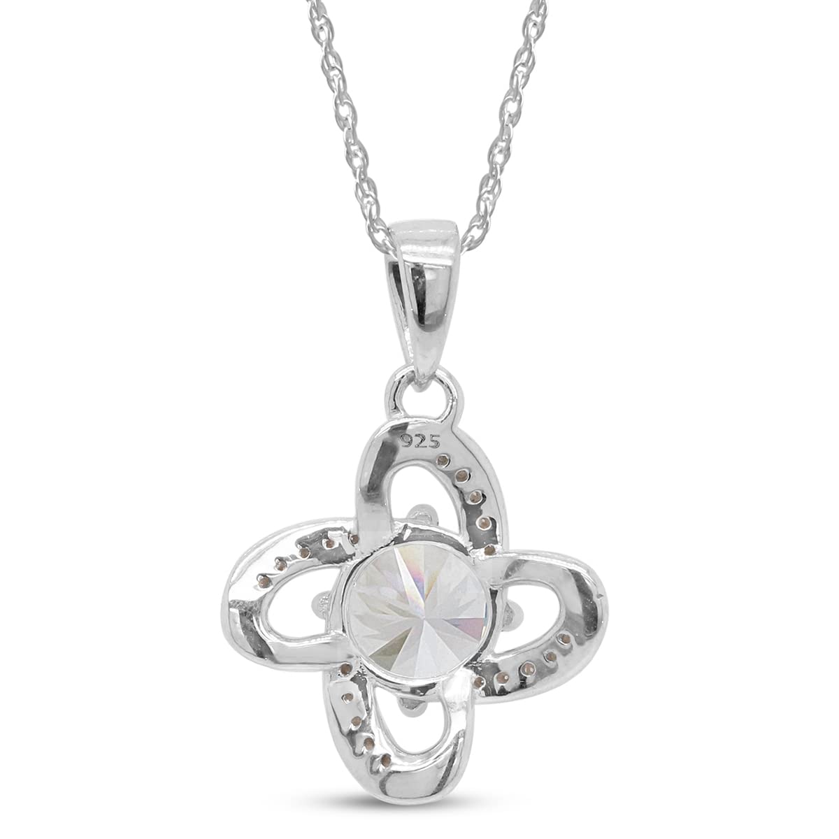 Load image into Gallery viewer, 6.5MM Center, Round Cut Lab Created Moissanite Diamond Flower Knot Pendant Necklace In 925 Sterling Silver For Women (1 Cttw)
