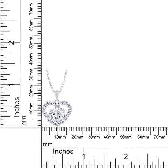 3 Carat Round Cut Lab Created Moissanite Diamond Halo Heart Pendant Necklace In 925 Sterling Silver (3 Cttw)