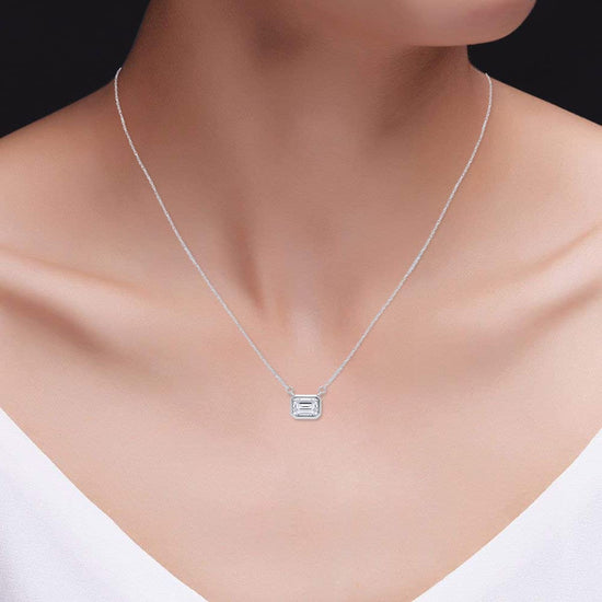Load image into Gallery viewer, 1 1/2 Carat Emerald Cut Lab Created Moissanite Diamond Solitaire Pendant Necklace In 925 Sterling Silver (1.50 Cttw)
