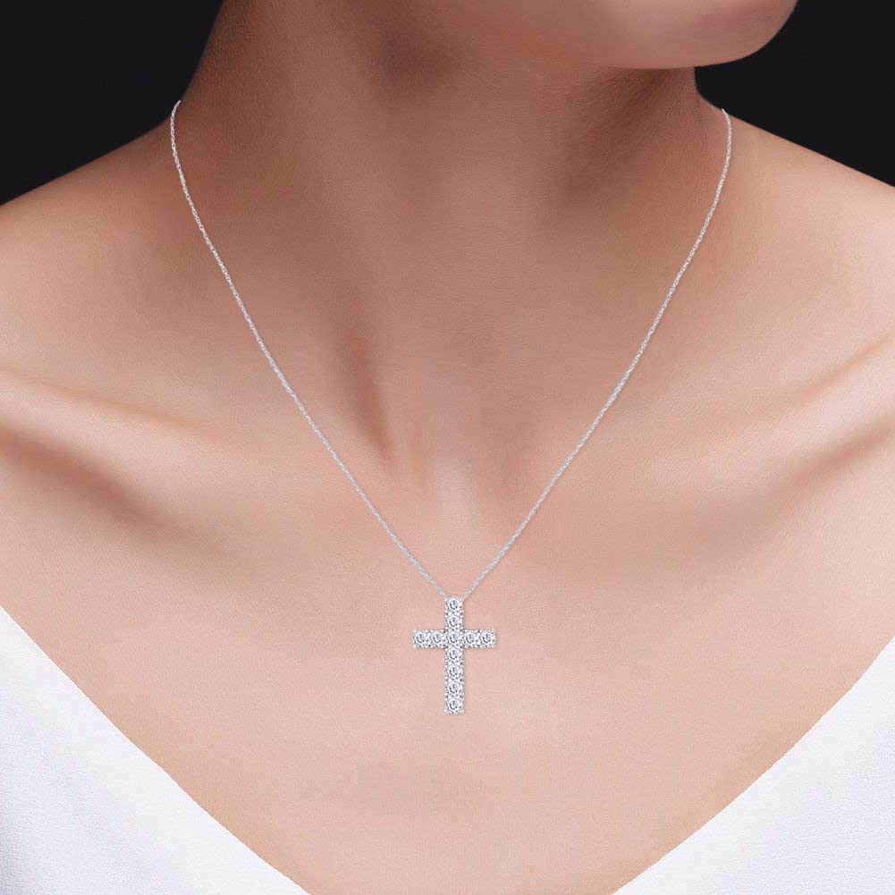 1 Carat Lab Created Moissanite Diamond Cross Pendant Necklace in 10K or 14K Solid Gold For Women (1.00 Cttw)