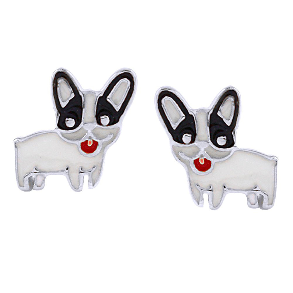 Jewelry Black & White Enamel Bulldog Pet Puppy Dog Stud Earrings 925 Sterling Silver