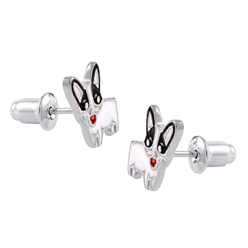 Jewelry Black & White Enamel Bulldog Pet Puppy Dog Stud Earrings 925 Sterling Silver