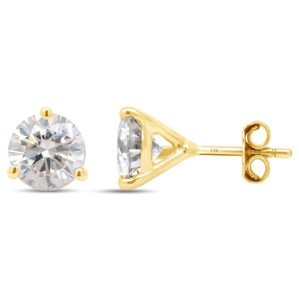 6.5MM Round Cut Lab Created Moissanite Diamond Solitaire Stud Earrings In 10K Or 14K Solid Gold (1.80 Cttw)