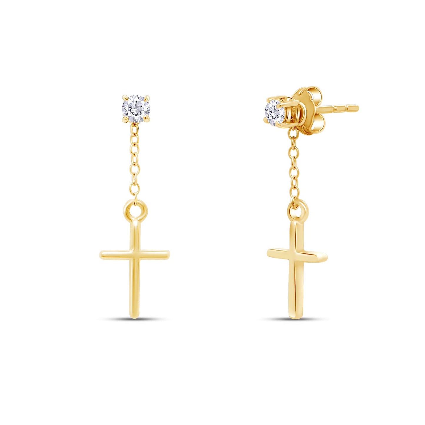 Load image into Gallery viewer, 1/5 Carat Lab Created Moissanite Diamond Push Back Cross Drop Stud Earrings In 14K Solid Gold For Women (0.20 Cttw)
