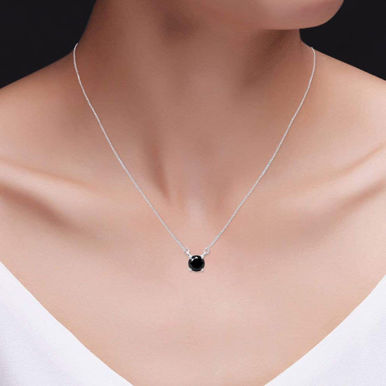1 Carat Round Cut Lab Created Black Moissanite Diamond Solitaire Pendant Necklace In 925 Sterling Silver (1 Cttw)
