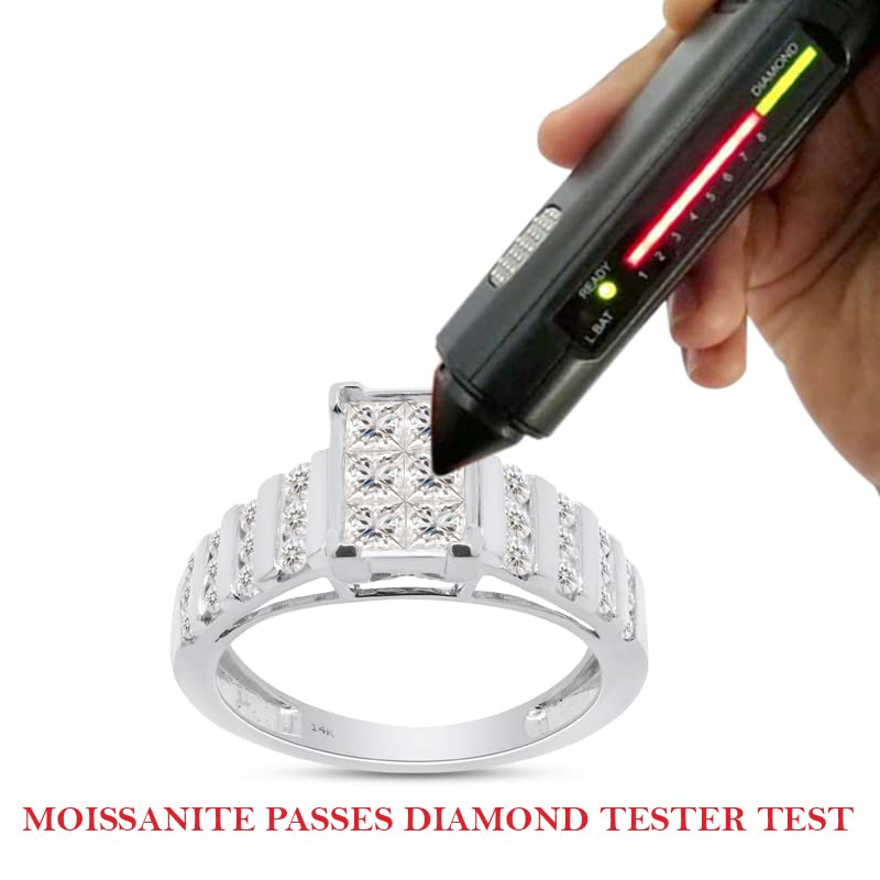 1 Carat Princess & Round Cut Lab Created Moissanite Diamond Cluster Engagement Anniversary Wedding Ring in 10K or 14K Solid Gold