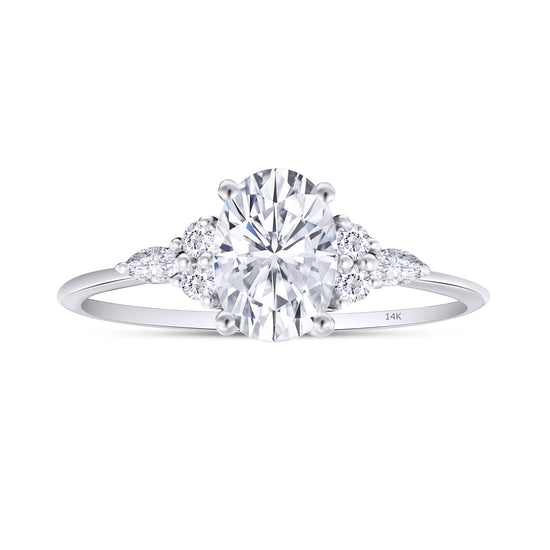 3 Carat Center 10X8MM Oval, Marquise & Round Cut Lab Created Moissanite Diamond Solitaire Engagement Ring In 10K Or 14K Solid Gold