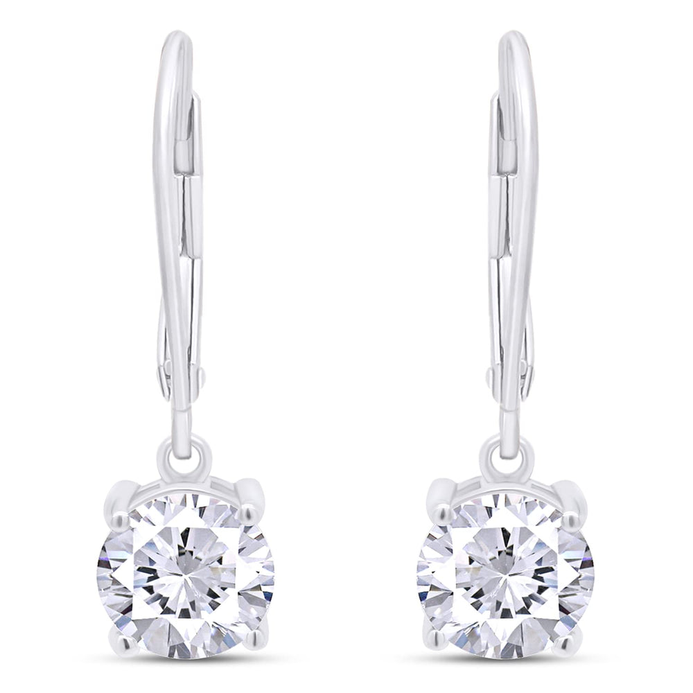 6.5MM Round Cut Lab Created Moissanite Diamond Solitaire Drop Earrings for Women In 925 Sterling Silver (VVS1 Clarity, 2 Cttw)