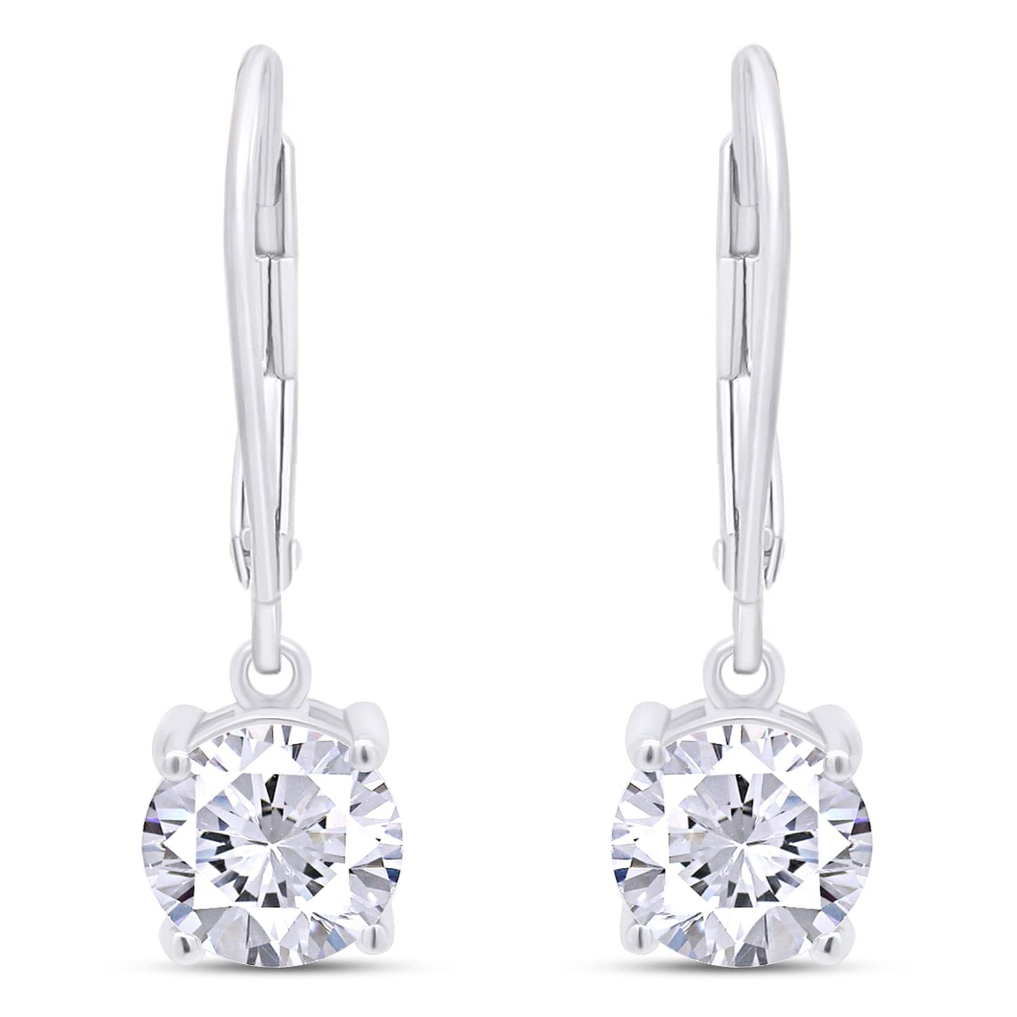 6.5MM Round Cut Lab Created Moissanite Diamond Solitaire Drop Earrings for Women In 925 Sterling Silver (VVS1 Clarity, 2 Cttw)