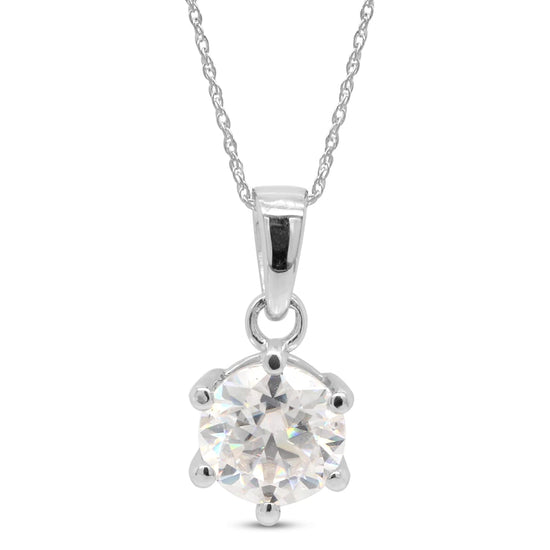 1 Carat Round Cut 6.5MM Lab Created Moissanite Diamond Solitaire Pendant Necklace In 925 Sterling Silver (1 Cttw)