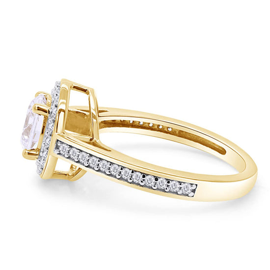 Round Shape Lab Created Moissanite Diamond Halo Engagement Ring in 14K Solid Gold (1.00 Cttw)