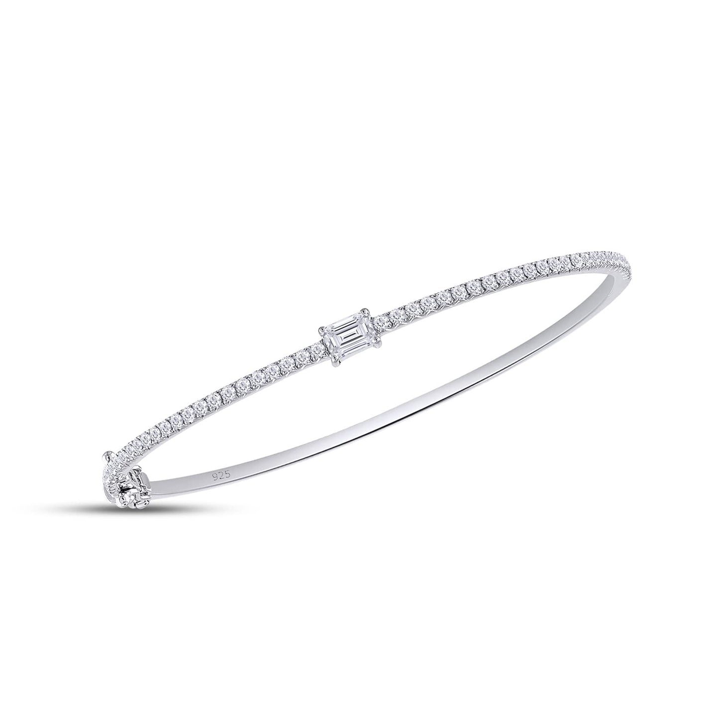 1.65 Cttw Emerald & Round Cut Lab Created Moissanite Diamond Tennis Bangle Bracelet In 925 Sterling Silver