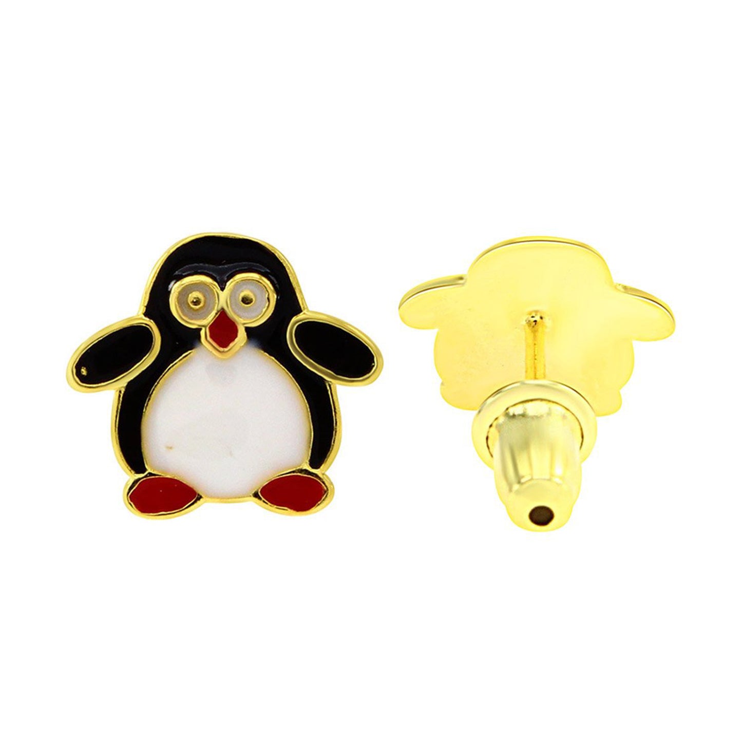 Jewelry Little Chubby Penguin Multi Color Enamel Stud Earrings In 925 Over Sterling Silver