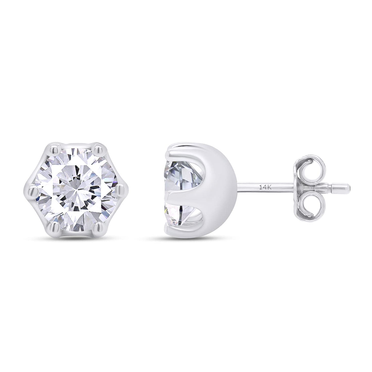 2 Carat Round Cut Lab Created Moissanite Diamond Push Back Stud Earrings In 925 Sterling Silver (2 Cttw)