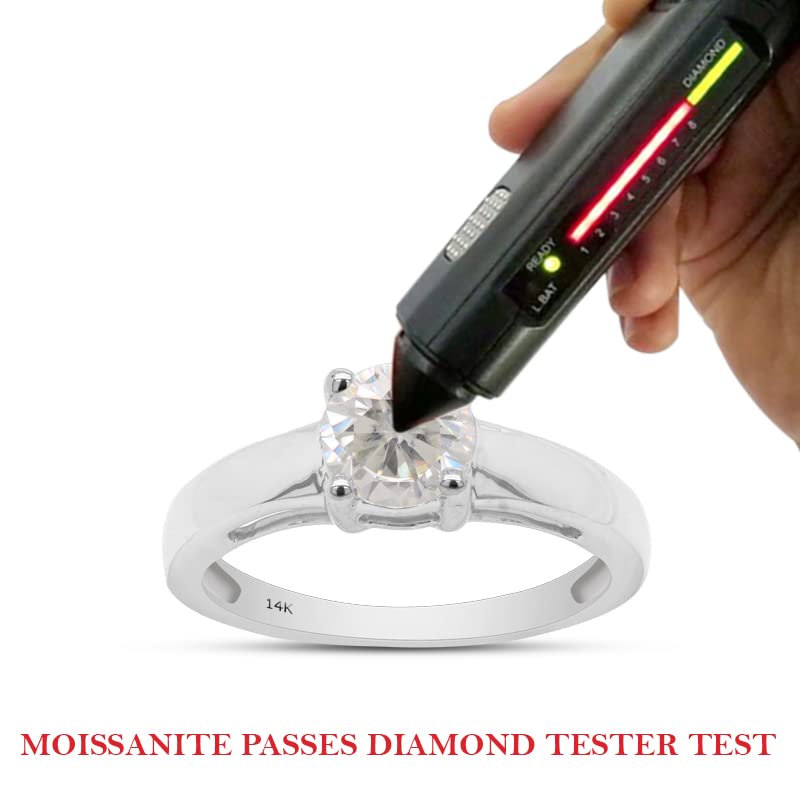 1 Carat 6.5MM Round Cut Lab Created Moissanite Diamond Solitaire Engagement Rings for Women in 10K or 14K Solid Gold