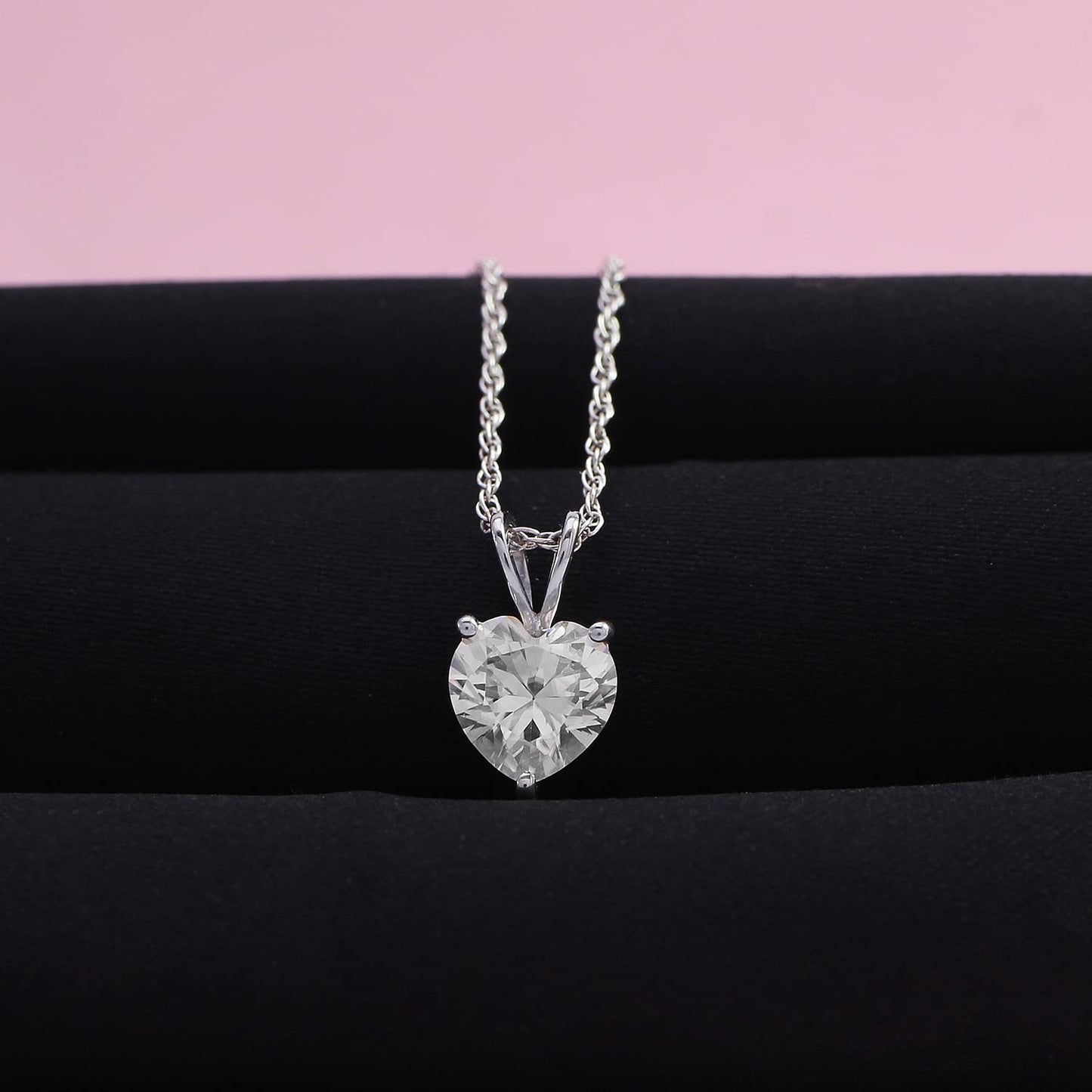 1 Carat Heart Shape Lab Created Moissanite Diamond Solitaire Heart Pendant Necklace For Women In 925 Sterling Silver