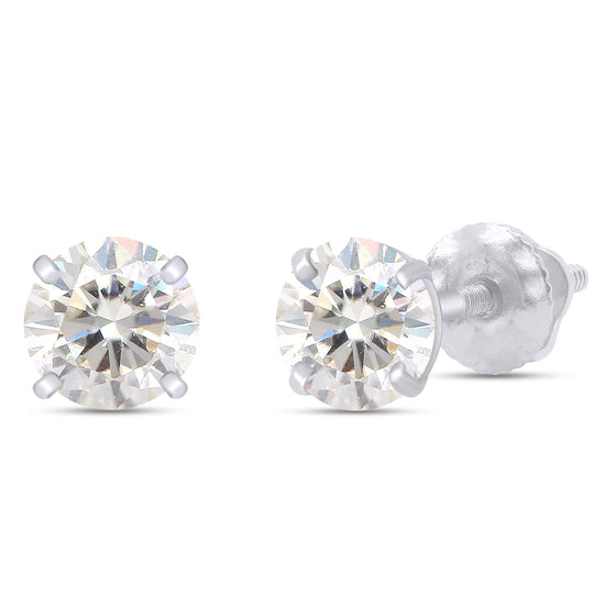 Load image into Gallery viewer, 4/5 Carat Lab Created Moissanite Diamond Screw Back Solitaire Stud Earrings in 10K or 14K Solid Gold For Women (0.80 Cttw)
