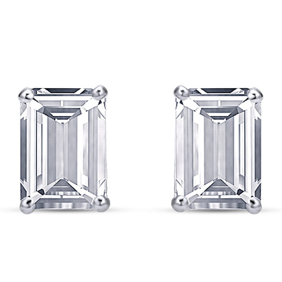 4x6MM Emerald Cut Lab Created Moissanite Diamond Solitaire Stud Earring For Women  In 925 Sterling Silver (1.20 Cttw)