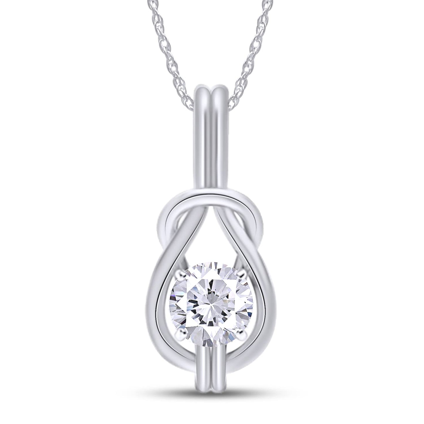 1 Carat Lab Created Moissanite Diamond Solitaire Love Knot Pendant Necklace In 925 Sterling Silver (1 Cttw)