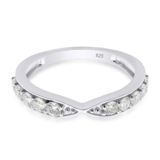 0.50 Carat Round Cut Lab Created Moissanite Diamond 2.3MM Width Half Eternity Wedding Band Ring In 925 Sterling Silver