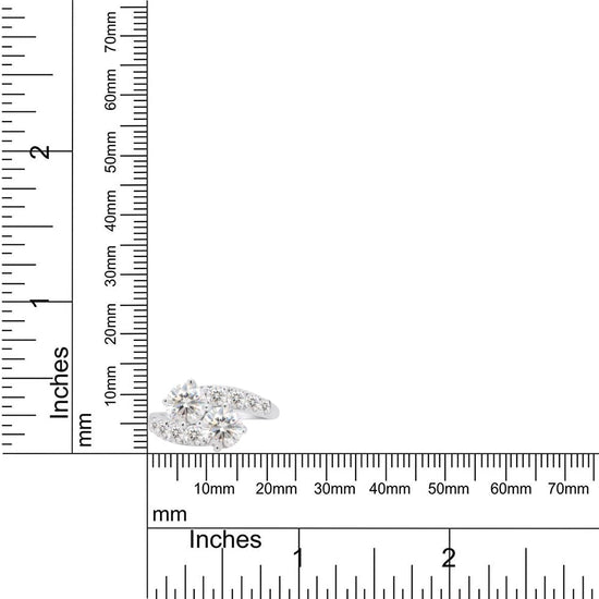 2 Carat Center 6MM Round Cut Lab Created Moissanite Diamond Two Stone Bypass Engagement Ring in 925 Sterling Silver