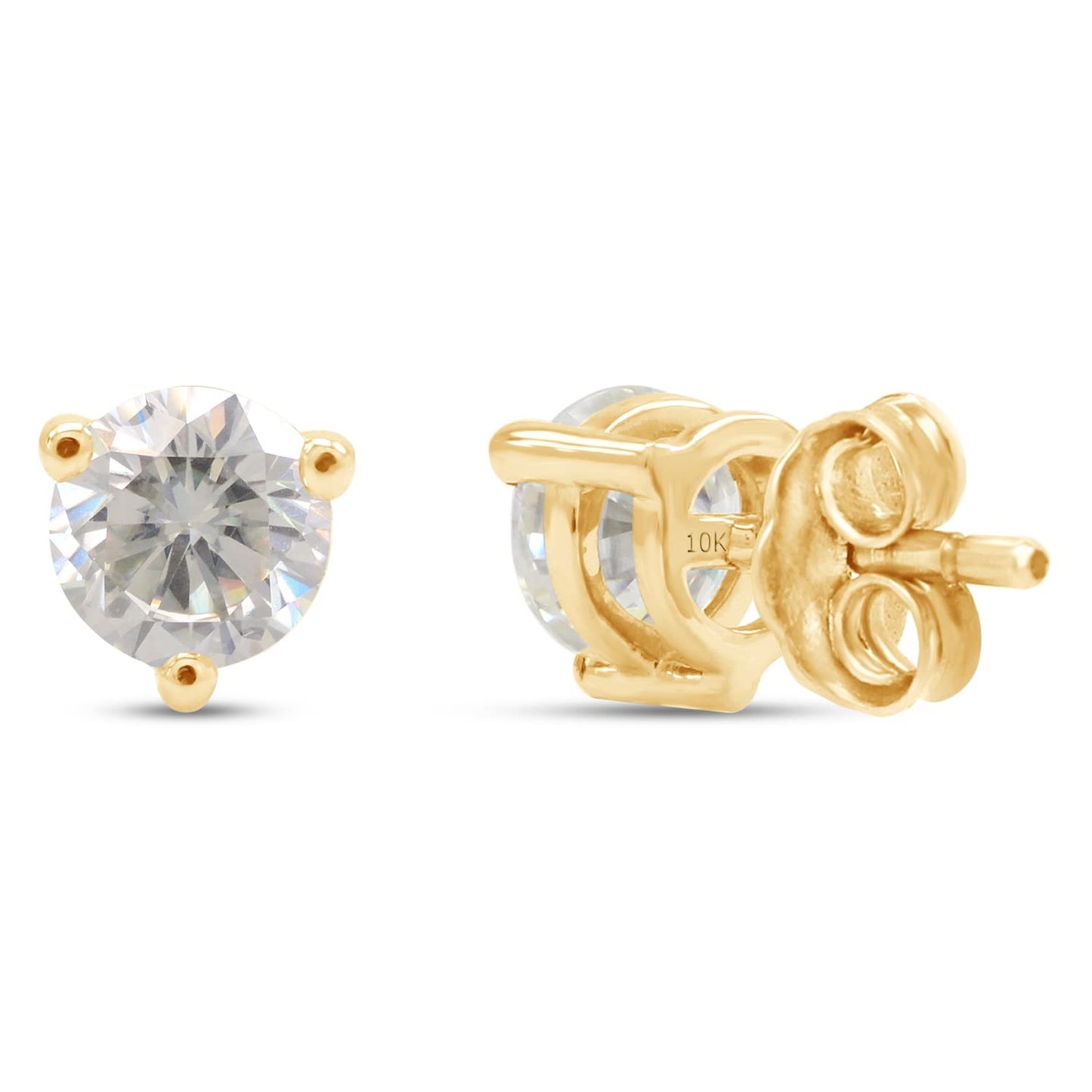 1 1/2 Carat 6MM Round Cut Lab Created Moissanite Diamond Solitaire Stud Earrings In 10K Or 14K Solid Gold (1.50 Cttw)