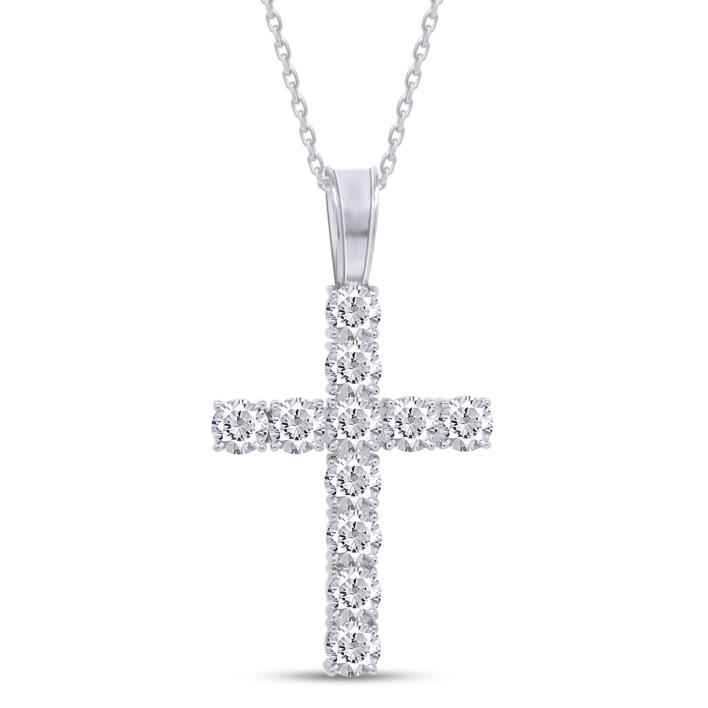 5 Carat Round Cut Lab Created Moissanite Diamond Tennis Cross Pendant Necklace In 925 Sterling Silver (5 Cttw)