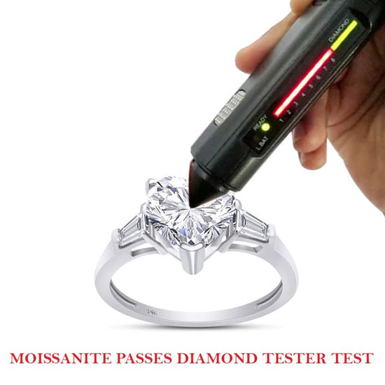 2 Carat 8MM Heart & Tapered Baguette Cut Lab Created Moissanite Diamond Promise Engagement Ring in 10K or 14K Solid Gold