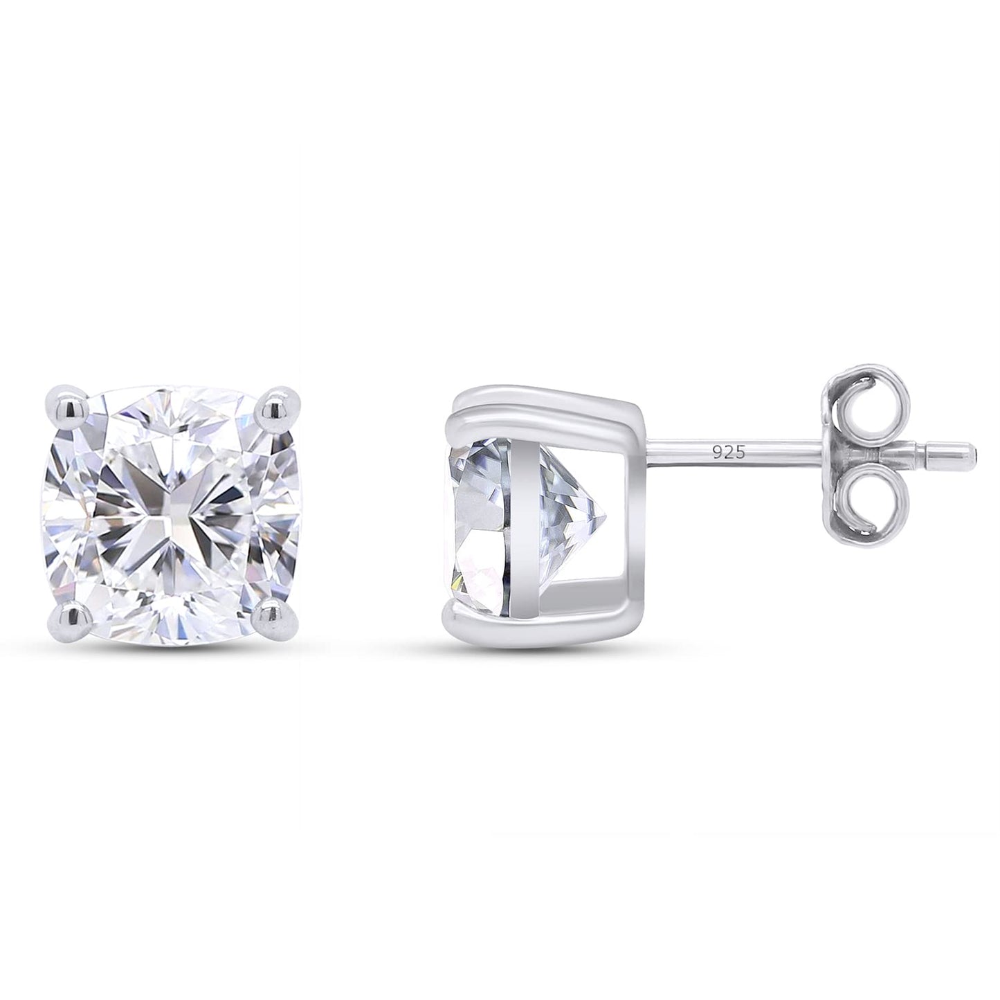 3 Carat 7MM Cushion Cut Lab Created Moissanite Diamond Push Back Stud Earrings In 925 Sterling Silver (3 Cttw)