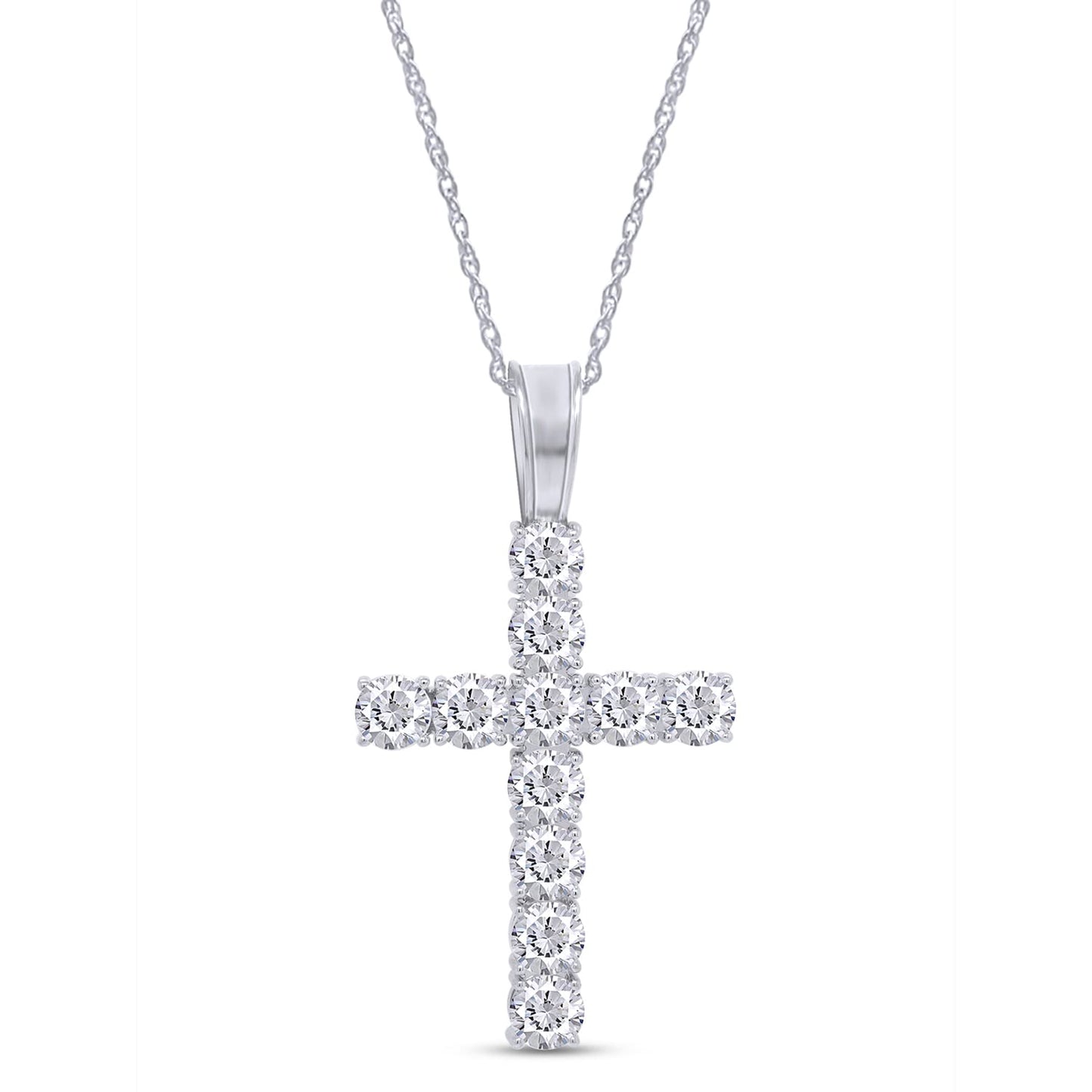 Load image into Gallery viewer, 1 Carat Round Cut Lab Created Moissanite Diamond Cross Pendant Necklace in 10K &amp;amp; 14K Solid Gold And 925 Sterling Silver
